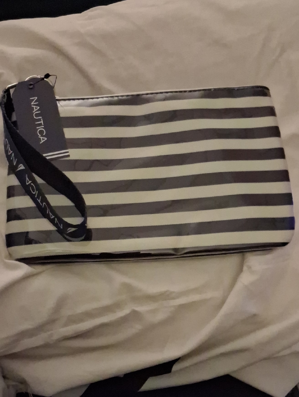 Nautica Glossy Striped Wristlet Clutch - Black & White